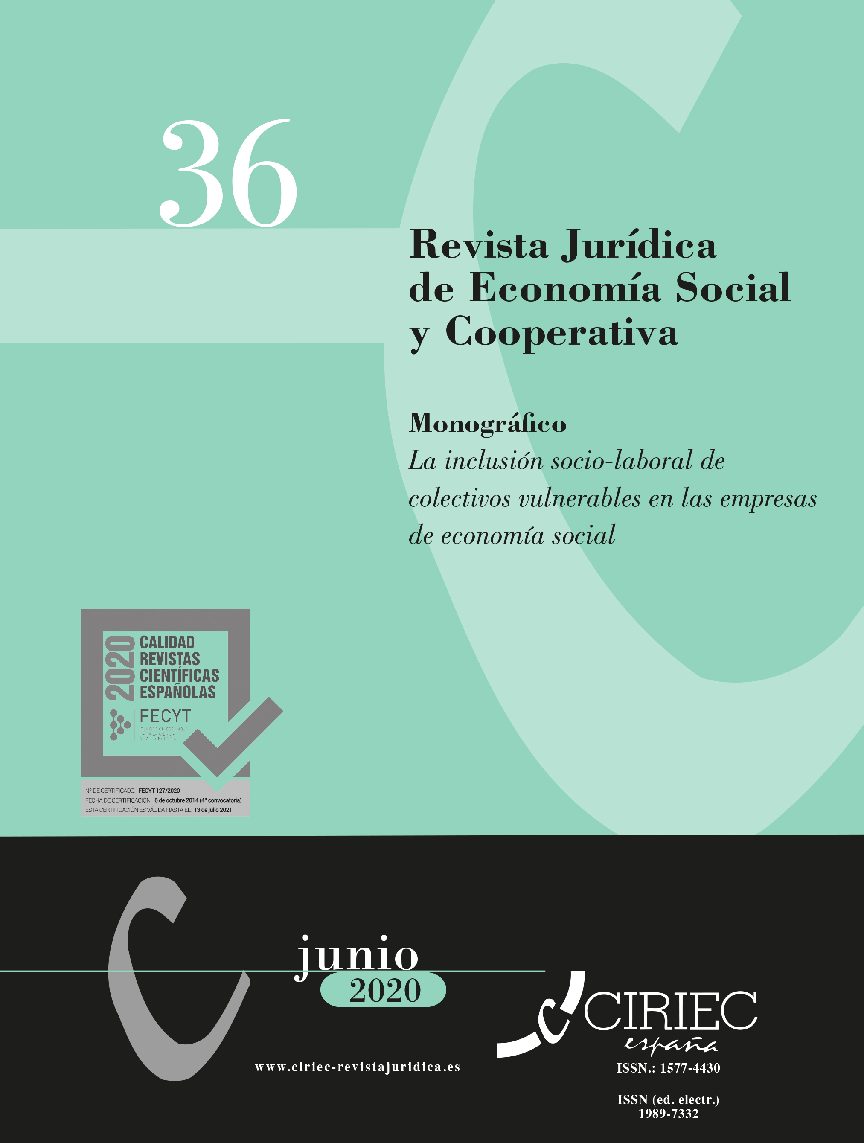 MONOGRÁFICO 36- Revista Jurídica de Economía Social y Cooperativa. La inclusión socio-laboral de colectivos vulnerables en las empresas de economía social